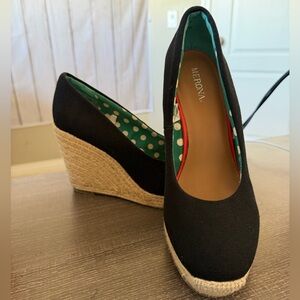 Merona Black Canvas Espadrille Wedge Pumps